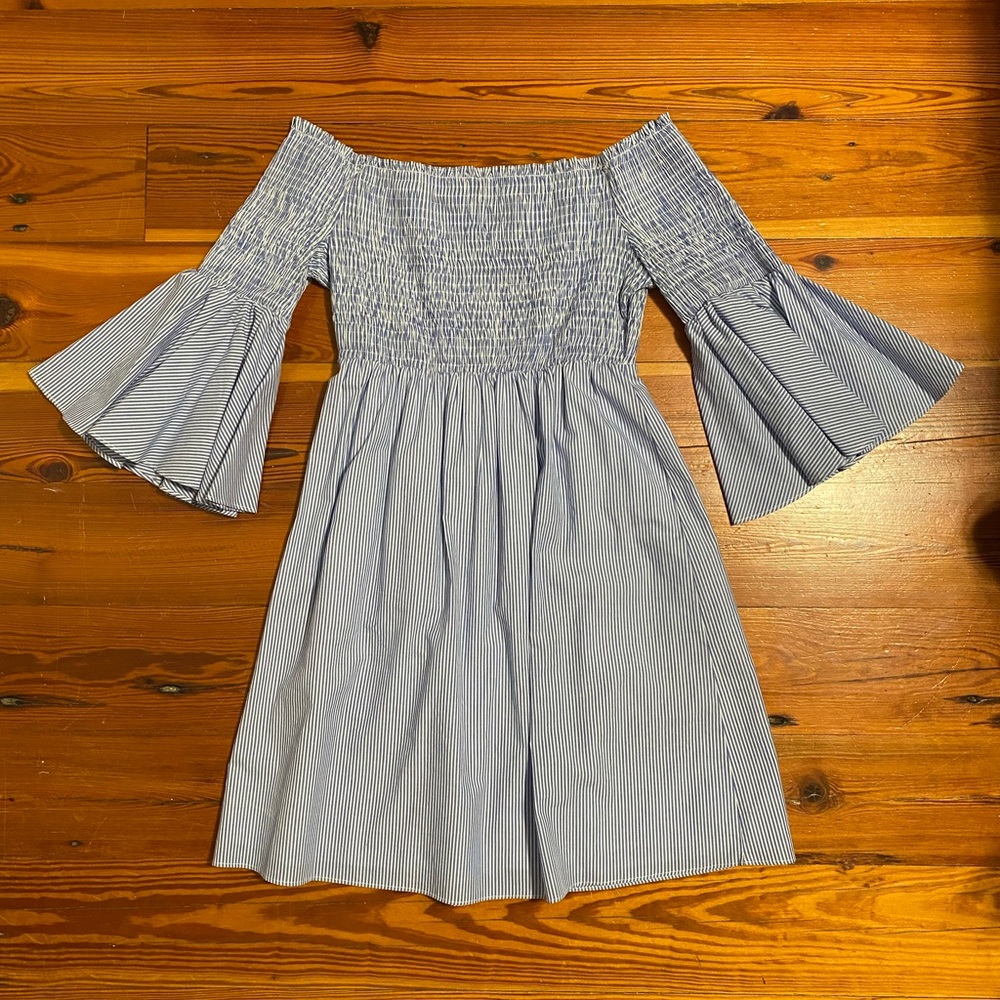 Blue Striped Off-Shoulder Dress